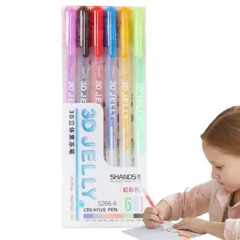 3D Želejas Pildspalva Bērniem Gēla Pildspalvas 3D Spīdīgs Želejveida Tintes Pildspalvu Luminiscences Gēla Pildspalvas Rakstīšanai Krāsošana Journaling Piezīmes Apsveikuma Kartītes Želeja