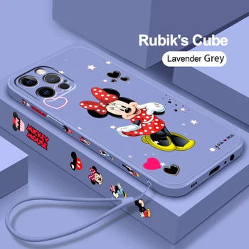 Luksusa Minnie Mouse Karstā Mākslas Šķidrums pa Kreisi Virves Apple iPhone 15 14 13 12 11 XS XR X 8 7 SE Pro Ultra Max Plus Mini Telefonu Gadījumā
