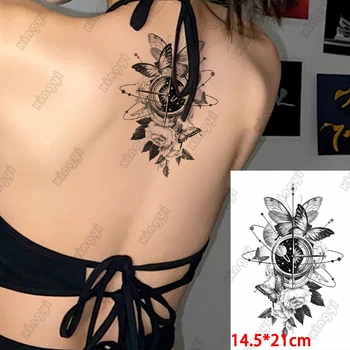 Ūdensnecaurlaidīgus Pagaidu Tetovējumu Uzlīmes Black Butterfly Rožu Tatto Ārējie Ziedu, Spalvu Body Art Viltus Roku Piedurknēm Tattos Sievietes Vīrieši