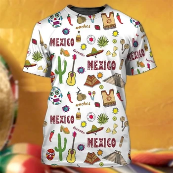 Jauno Meksikas vīriešu T-krekls, valsts karogu druka, modes 3D ērglis modelis, īsām piedurknēm apģērbs, lielgabarīta gadījuma O-veida kakla vīriešu